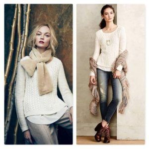 Moth M Anthropologie Cream‎ Sweater Layered Top CABLED ELLA Pullover